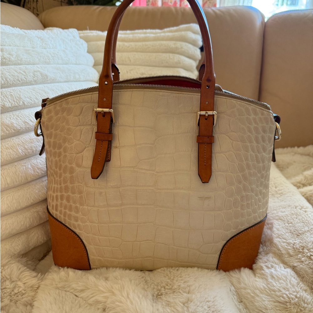 Dooney & Bourke Croc-Embossed Cream and Tan Satchel